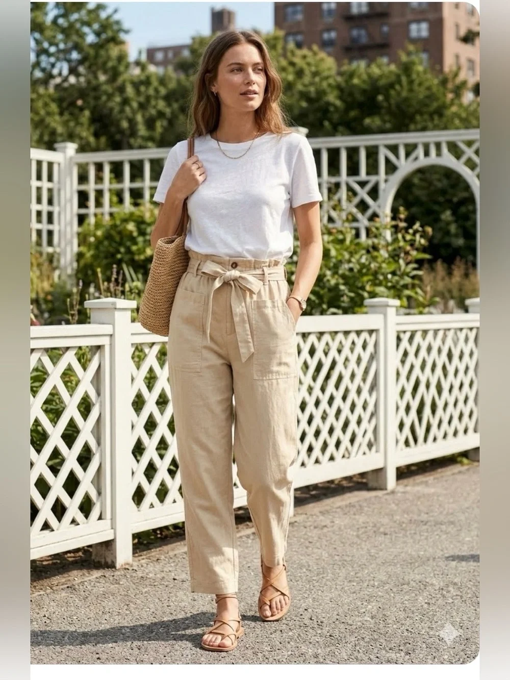 H&M Beige Paperbag Waist Trousers with Tie Size M